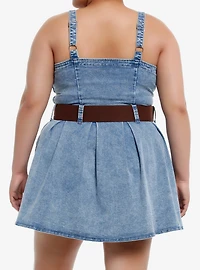 Sweet Society® Brown Lace-Up Belted Denim Dress Plus Size