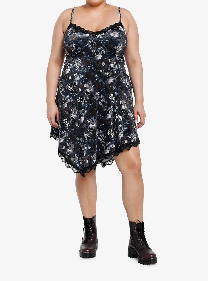 Thorn & Fable Floral Skulls Asymmetrical Dress Plus Size