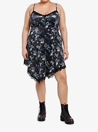Thorn & Fable Floral Skulls Asymmetrical Dress Plus Size