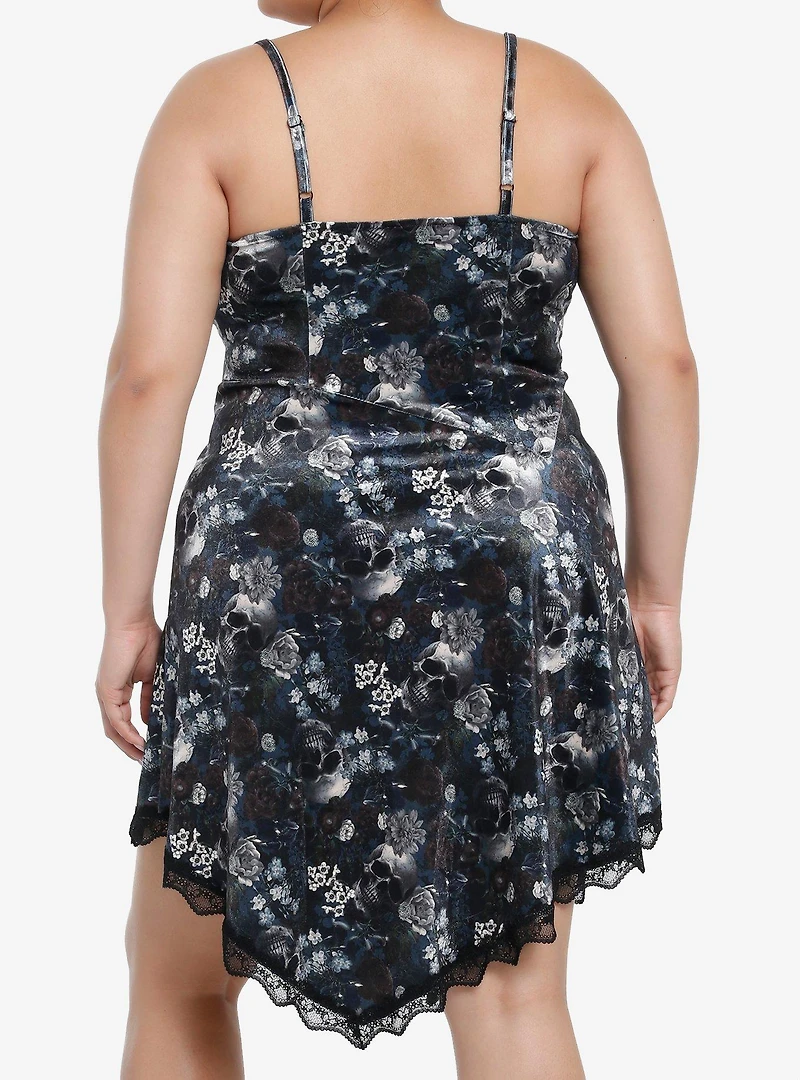 Thorn & Fable Floral Skulls Asymmetrical Dress Plus Size