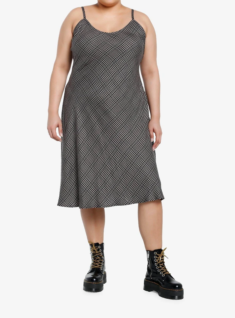 Social Collision Grey Plaid Midi Slip Dress Plus Size