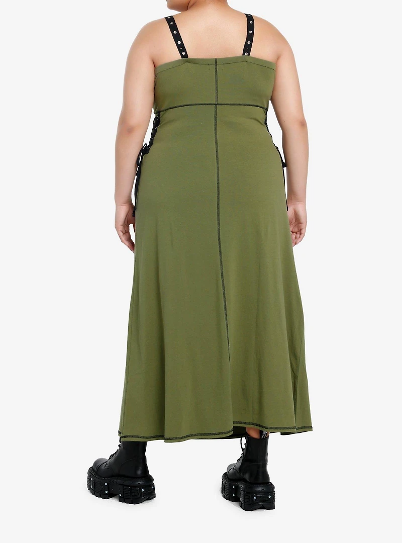 Social Collision Green & Black Lace-Up Midaxi Dress Plus Size