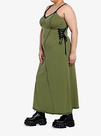 Social Collision Green & Black Lace-Up Midaxi Dress Plus Size