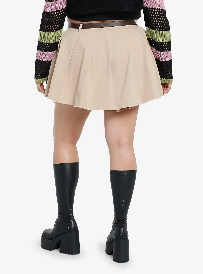 Social Collision Khaki Belted Low-Rise Pleated Mini Skirt Plus Size