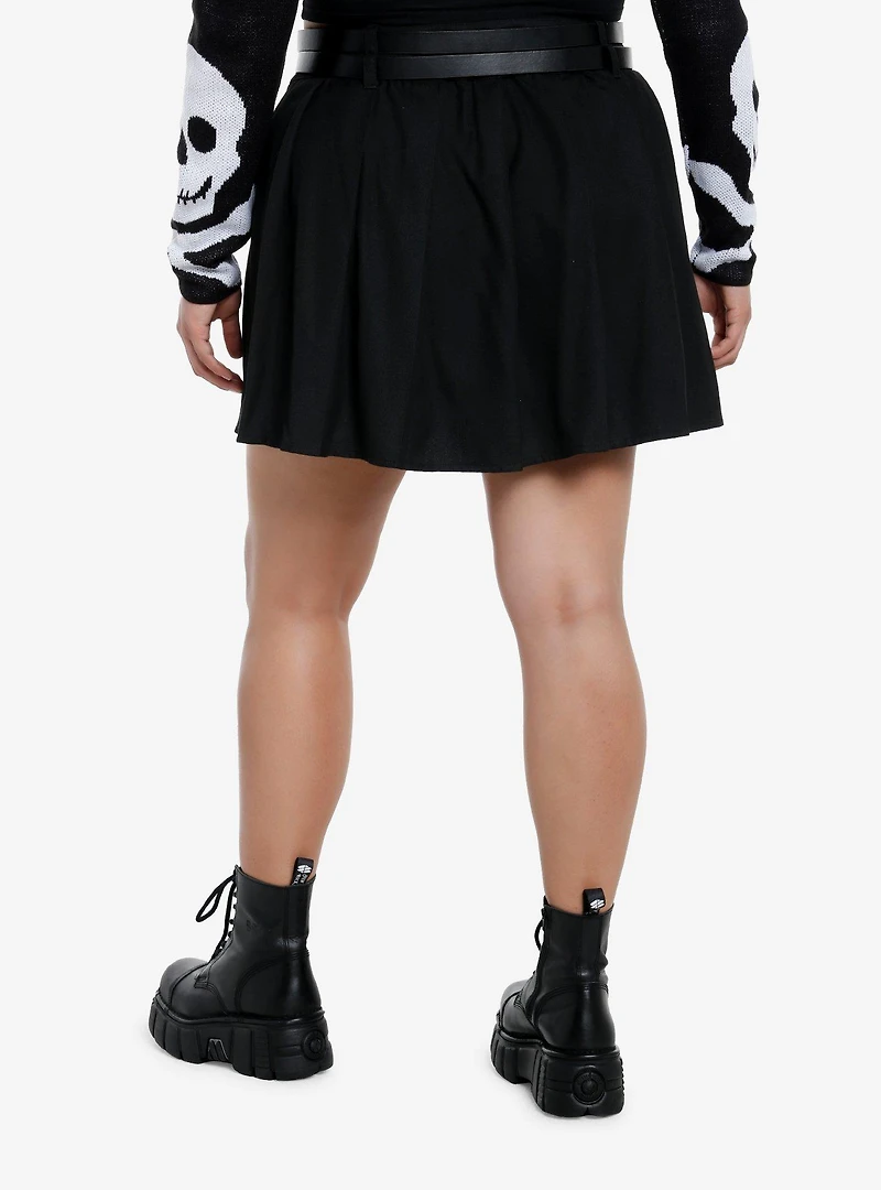 Social Collision Double Belt Pleated Skirt Plus Size