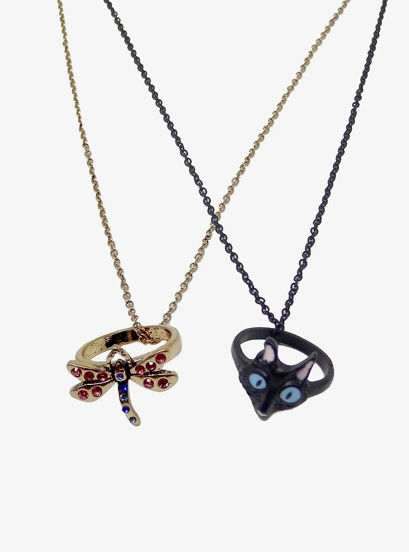 Coraline Cat & Dragonfly Best Friend Necklace Set
