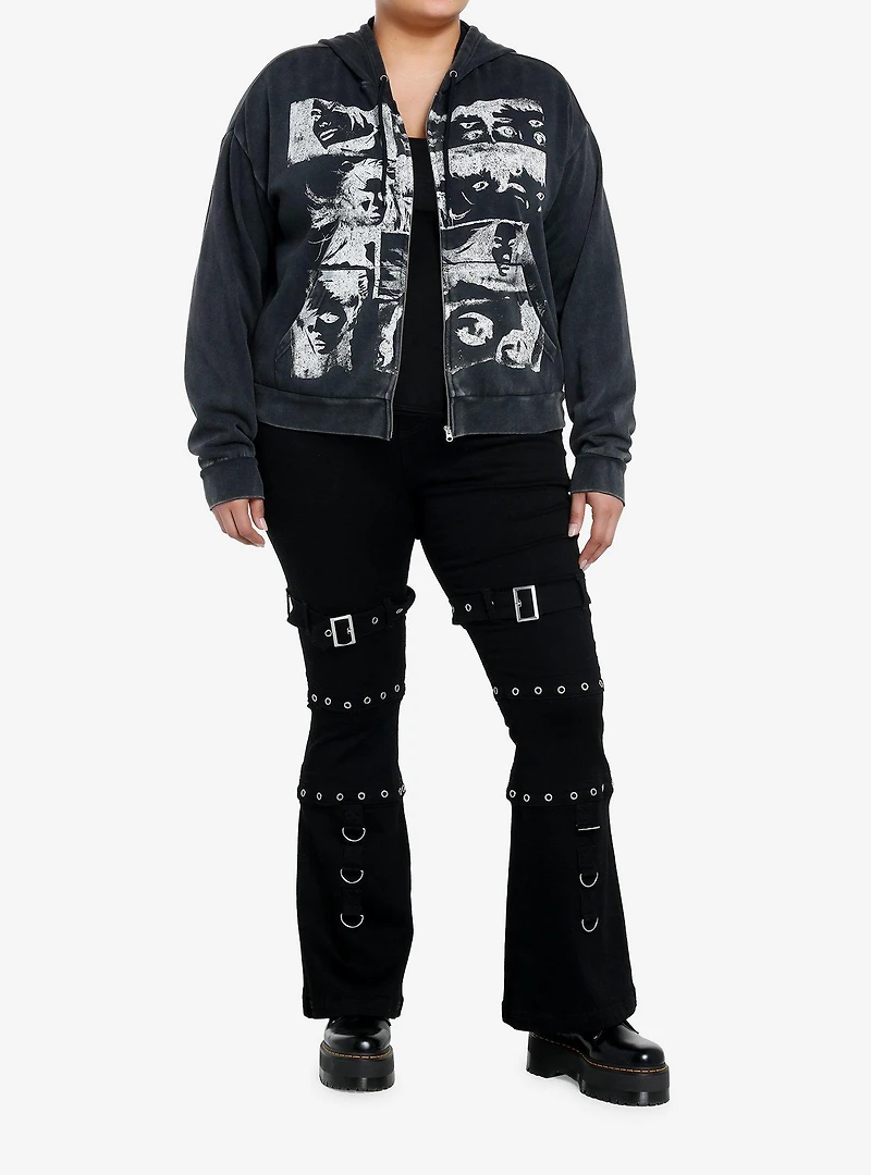 Social Collision Faces Washed Girls Hoodie Plus Size