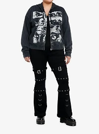 Social Collision Faces Washed Girls Hoodie Plus Size