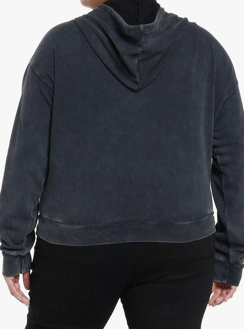 Social Collision Faces Washed Girls Hoodie Plus Size