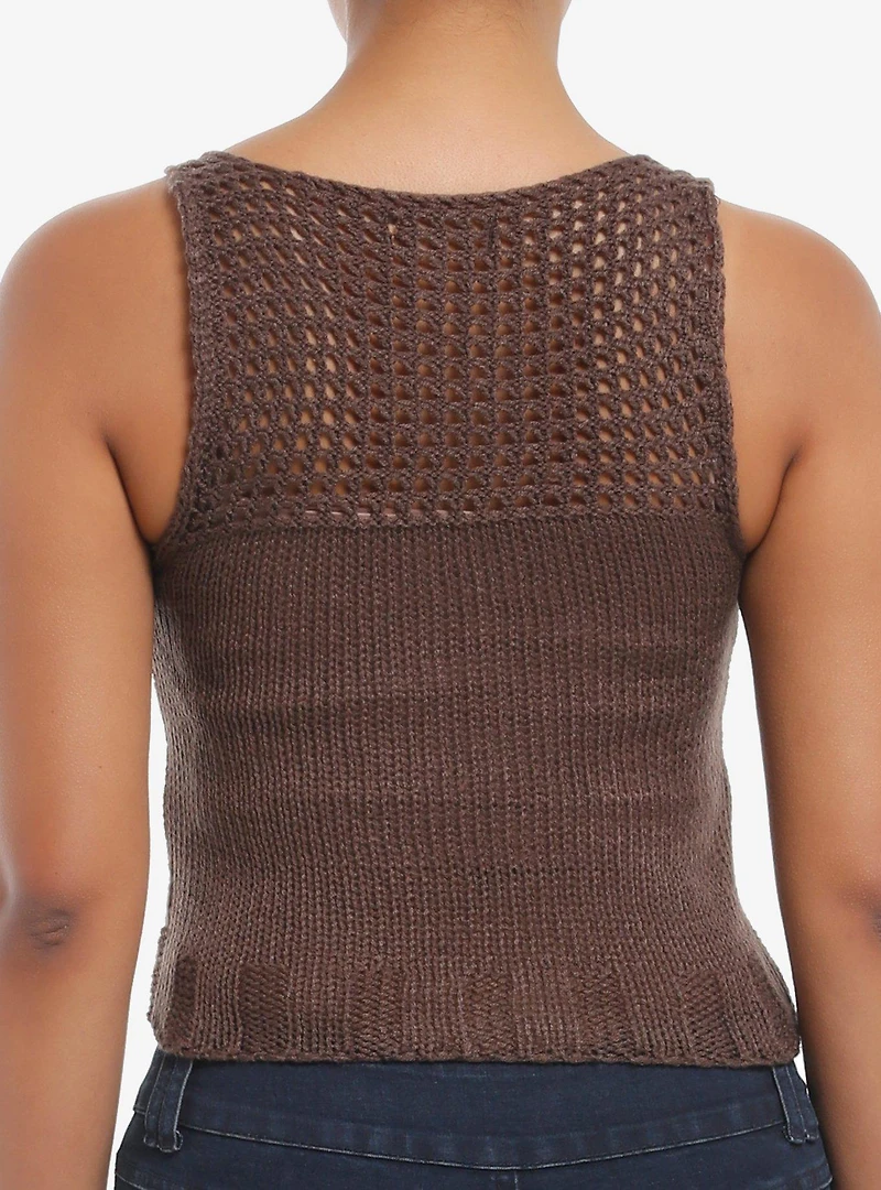 Brown Open Knit Girls Sweater Tank Top