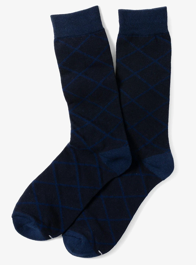Grid Navy Crew Socks