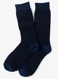 Grid Navy Crew Socks