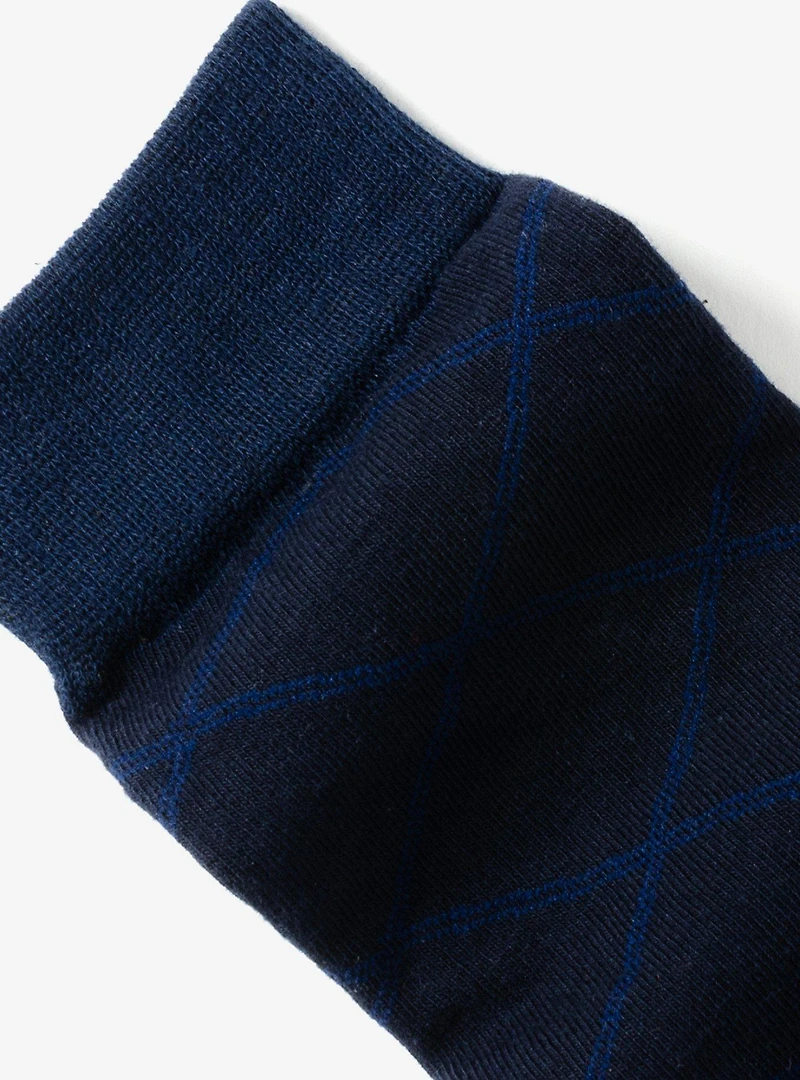 Grid Navy Crew Socks