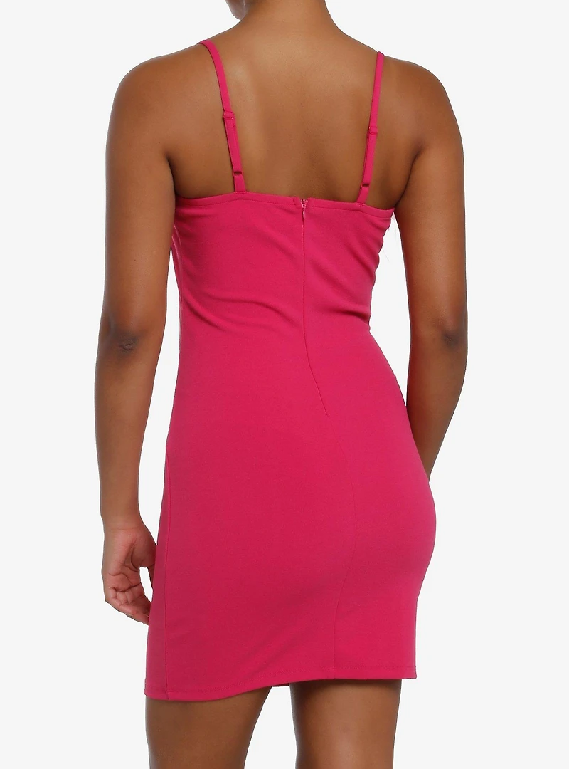 Pink Feather Trim Mini Dress