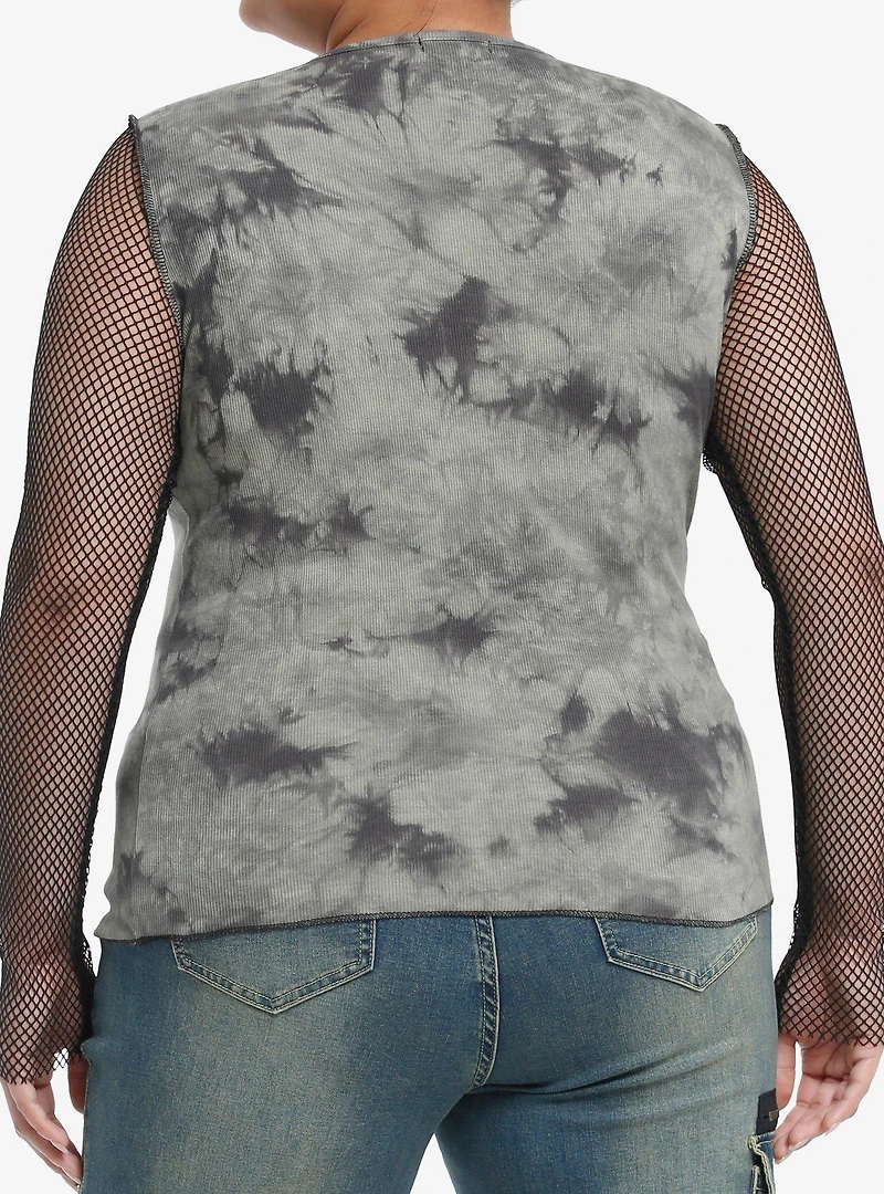 Thorn & Fable Grunge Butterfly Mesh Girls Long-Sleeve Top Plus Size