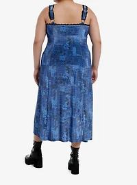 Cosmic Aura Blue Paisley Patchwork Midi Dress Plus Size