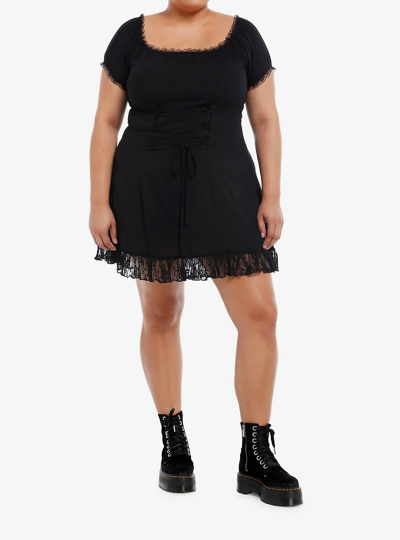 Daisy Street Black Lace Trim Corset Mini Dress Plus Size