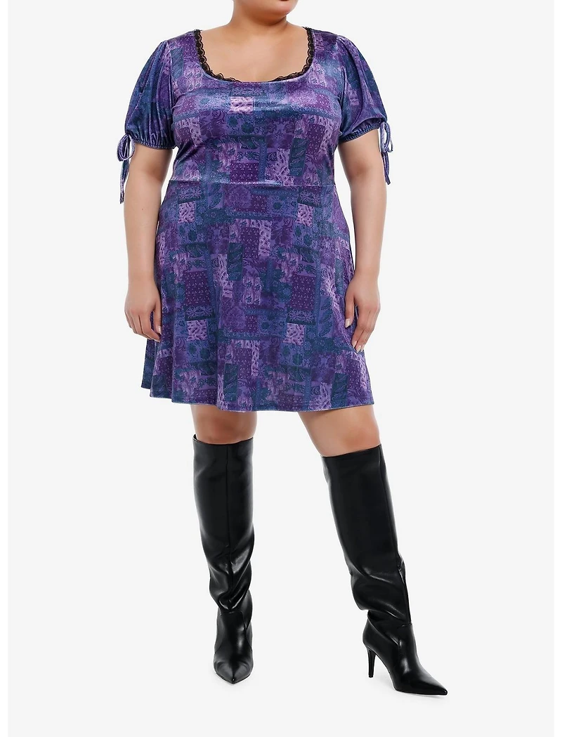 Purple & Blue Patchwork Velvet Dress Plus Size