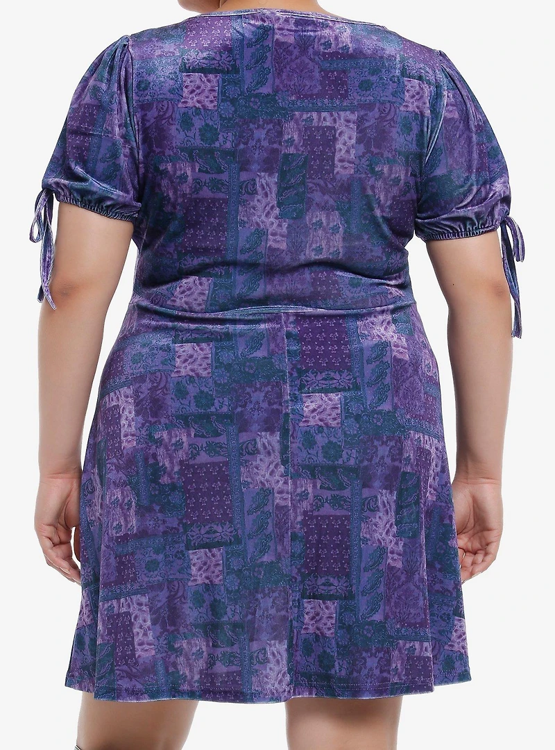 Purple & Blue Patchwork Velvet Dress Plus Size