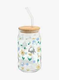 Studio Ghibli My Neighbor Totoro Floral Tototro Allover Print Glass Cup with Straw - BoxLunch Exclusive