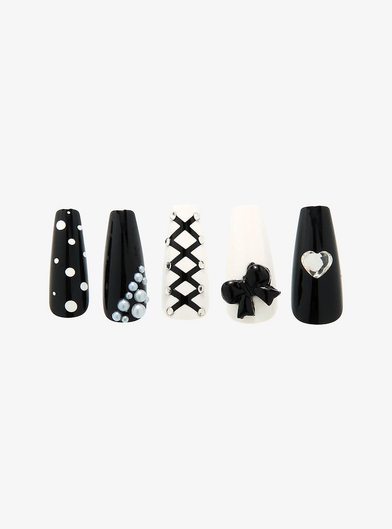 Blackheart Black & White Lolita Faux Nail Set