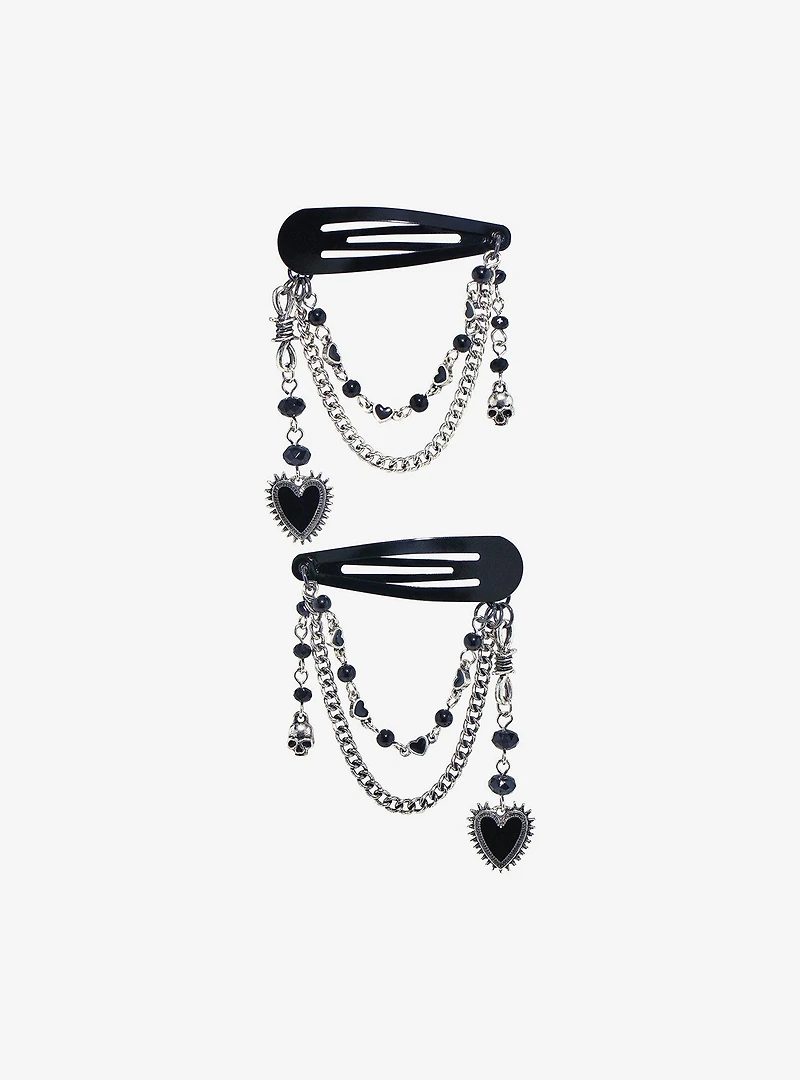 Sweet Society Chain Heart Skull Hair Clip Set
