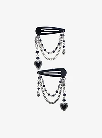 Sweet Society Chain Heart Skull Hair Clip Set