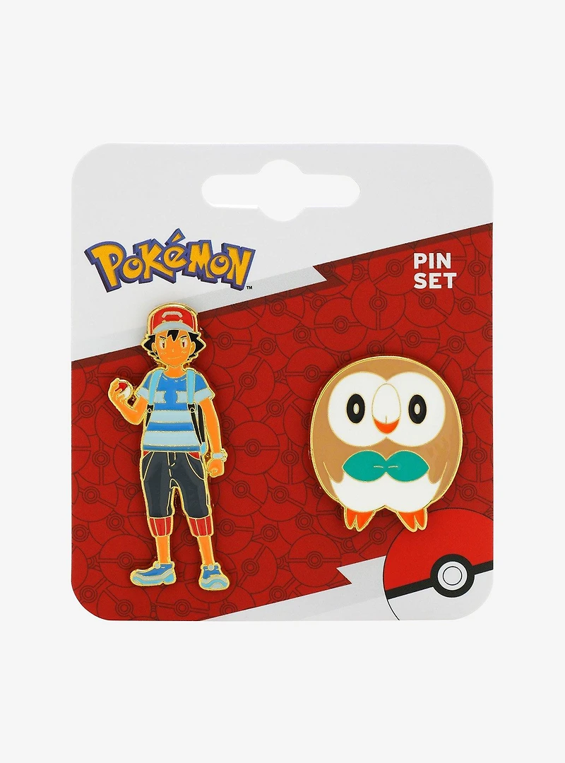 Pokémon Ash & Rowlet Enamel Pin Set — BoxLunch Exclusive
