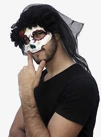 Day of the Dead Catrina Mask With Veil Black