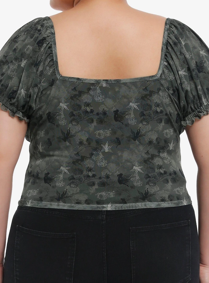 Thorn & Fable Olive Green Fairy Mesh Girls Crop Top Plus Size