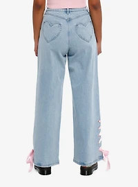 Sweet Society Pink Ribbon Heart Wide Leg Jeans