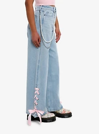 Sweet Society Pink Ribbon Heart Wide Leg Jeans