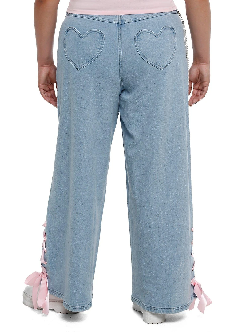 Sweet Society Pink Ribbon Heart Wide Leg Jeans Plus Size