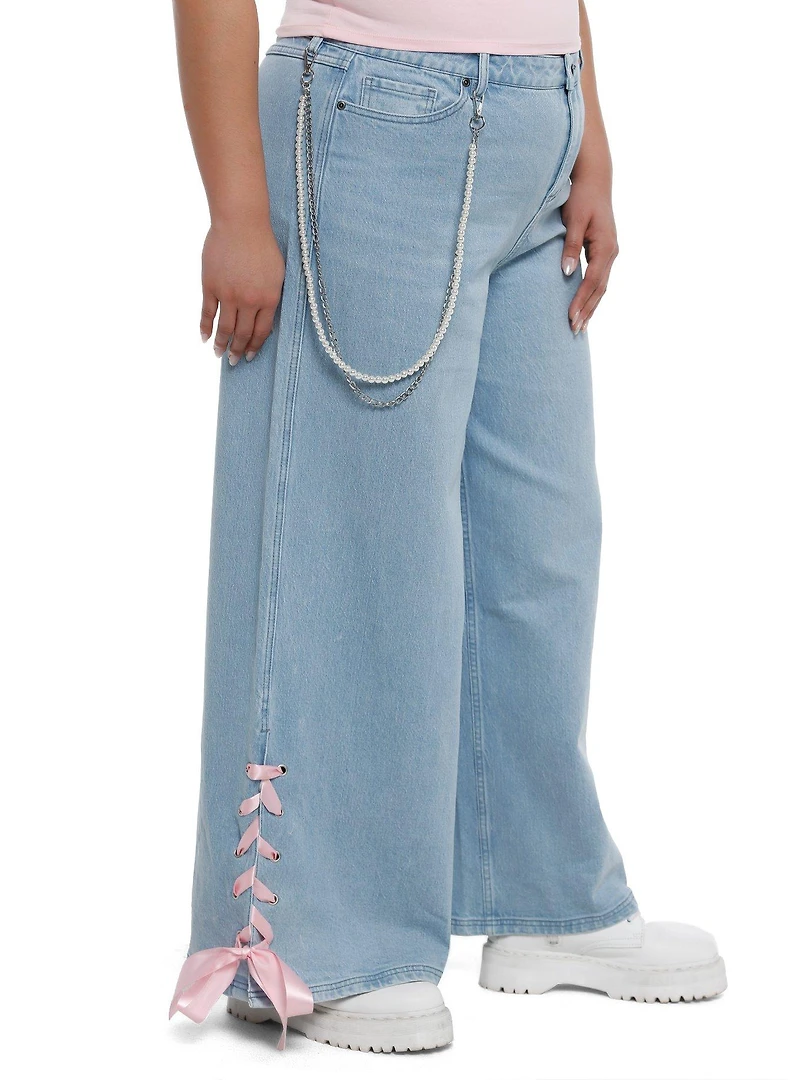 Sweet Society Pink Ribbon Heart Wide Leg Jeans Plus Size