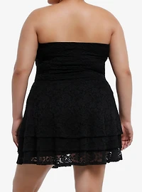 Black Lace Tiered Strapless Dress Plus Size