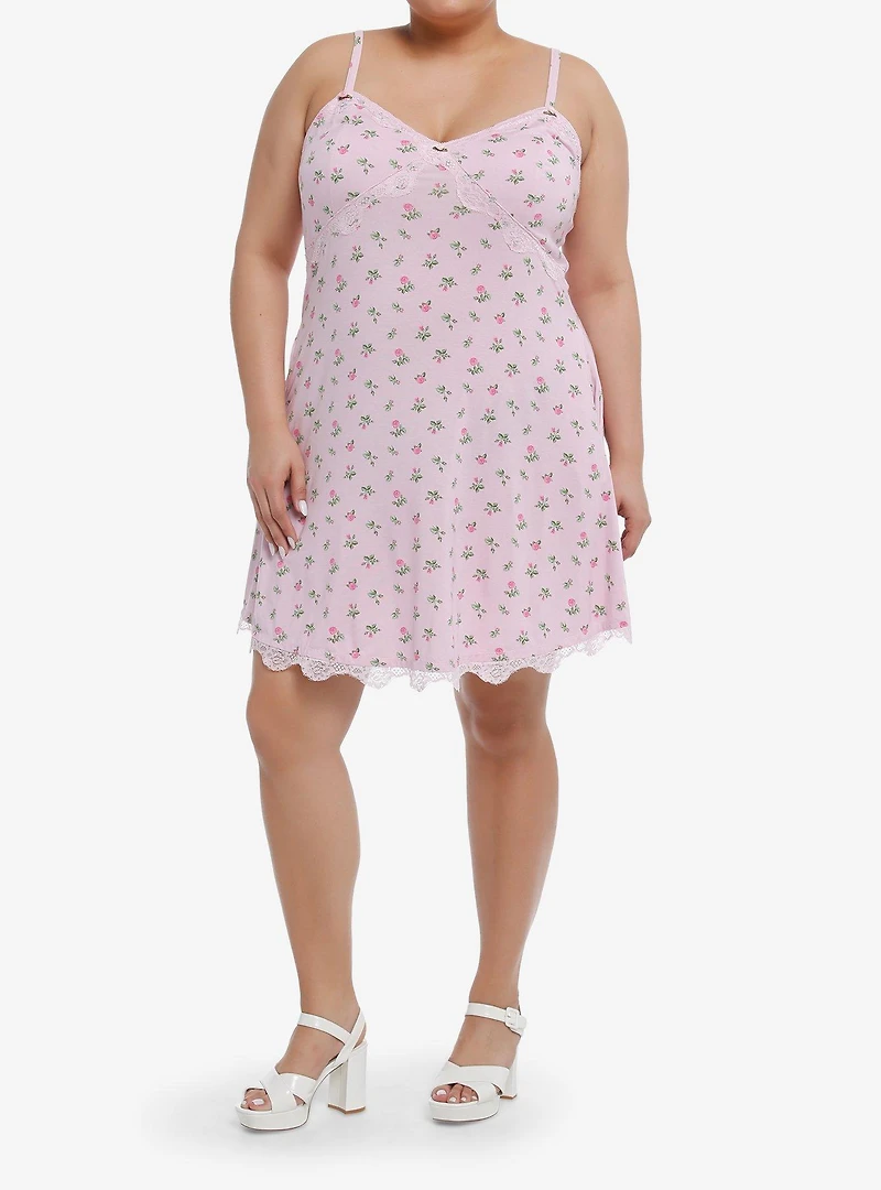 Sweet Society Pink Dainty Rose Slip Dress Plus Size