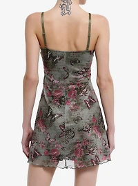 Sweet Society Pink & Green Butterfly Mesh Cami Dress