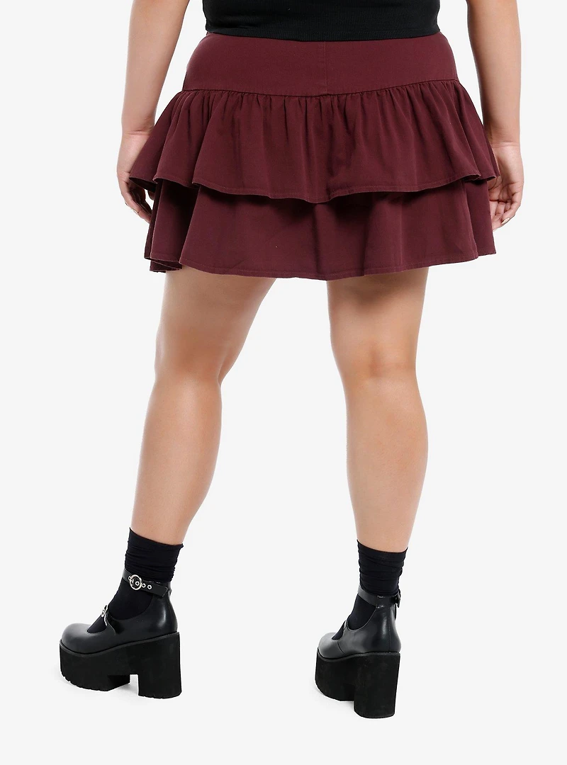 Burgundy Tiered Ruffle Skirt Plus Size