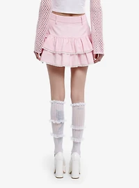 Pink Heart Lace Tiered Ruffle Skirt