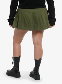 Green Cargo Pleated Skirt Plus Size