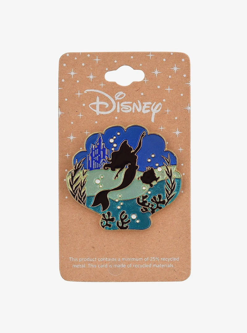 Disney The Little Mermaid Ariel & Flounder Silhouette Glitter Enamel Pin - BoxLunch Exclusive