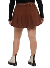 Brown Low-Rise Button Skirt With Belt Plus Size