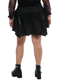 Black Lace-Up Tiered Hanky Hem Skirt Plus Size