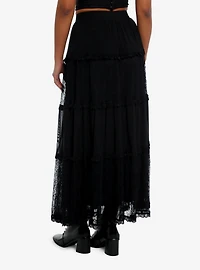 Black Lace Tiered Maxi Skirt