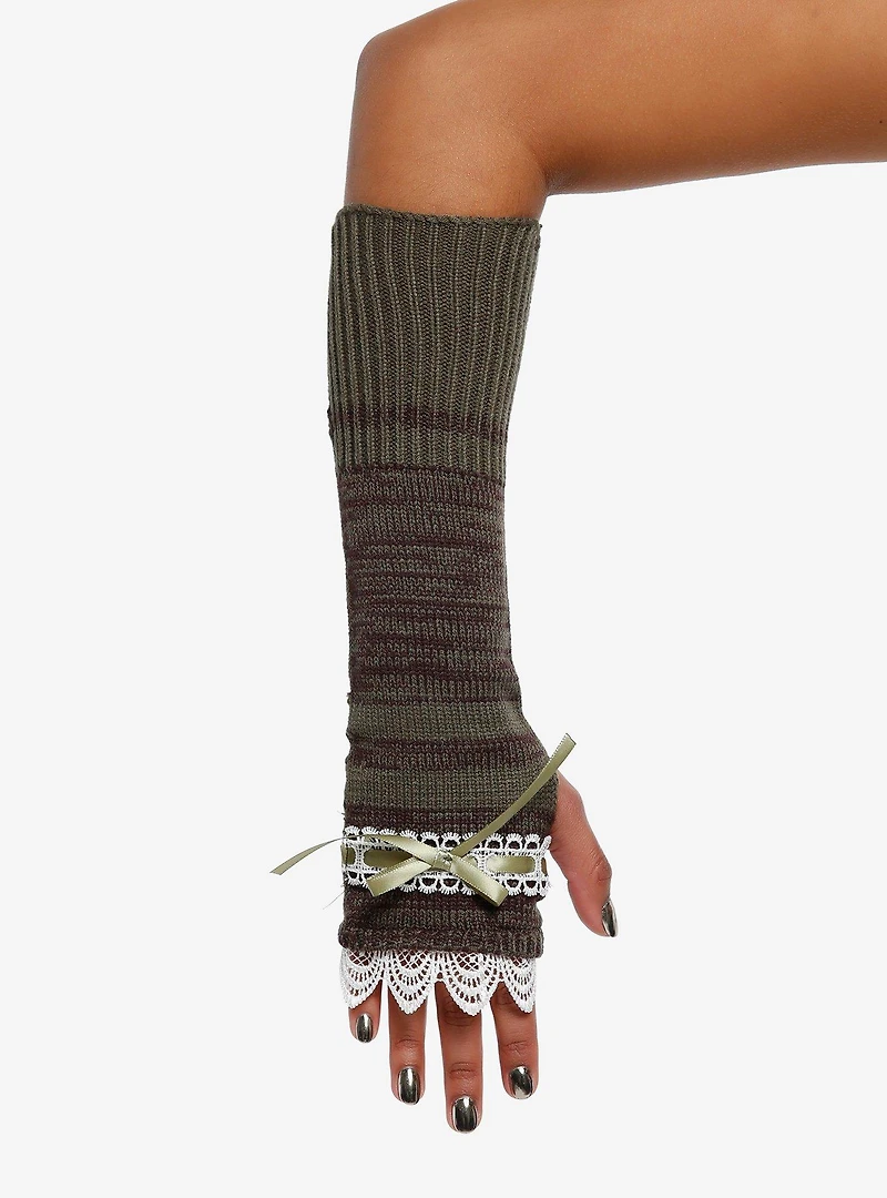 Green Stripe Lace Arm Warmers