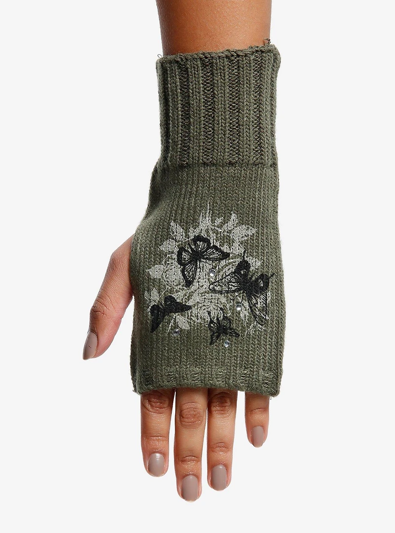Green Butterfly Fingerless Gloves