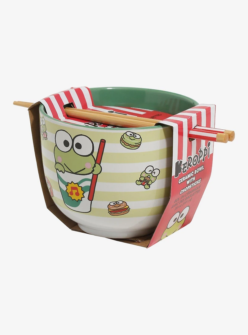 Sanrio Keroppi Striped Ramen Bowl with Chopsticks