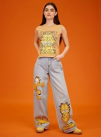 Garfield Don't Know Don't Care Girls Crop Muscle Tank Top