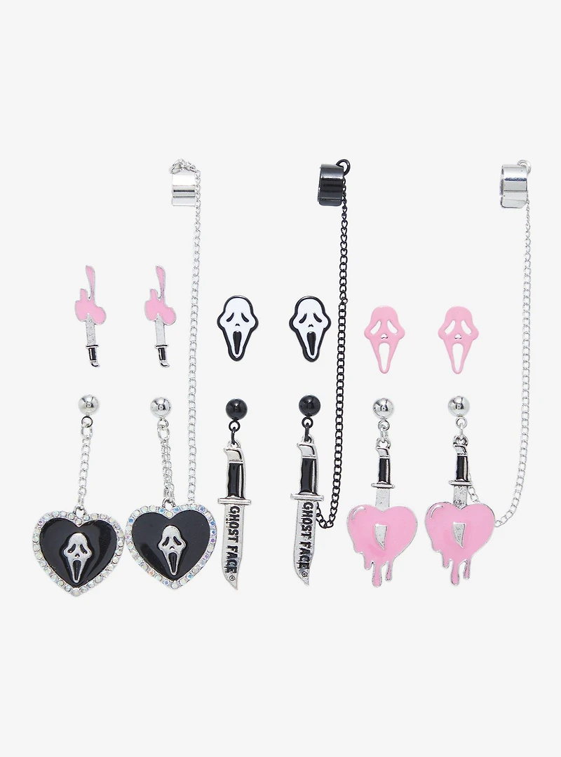 Scream Ghost Face Pink Icons Cuff Earring Set
