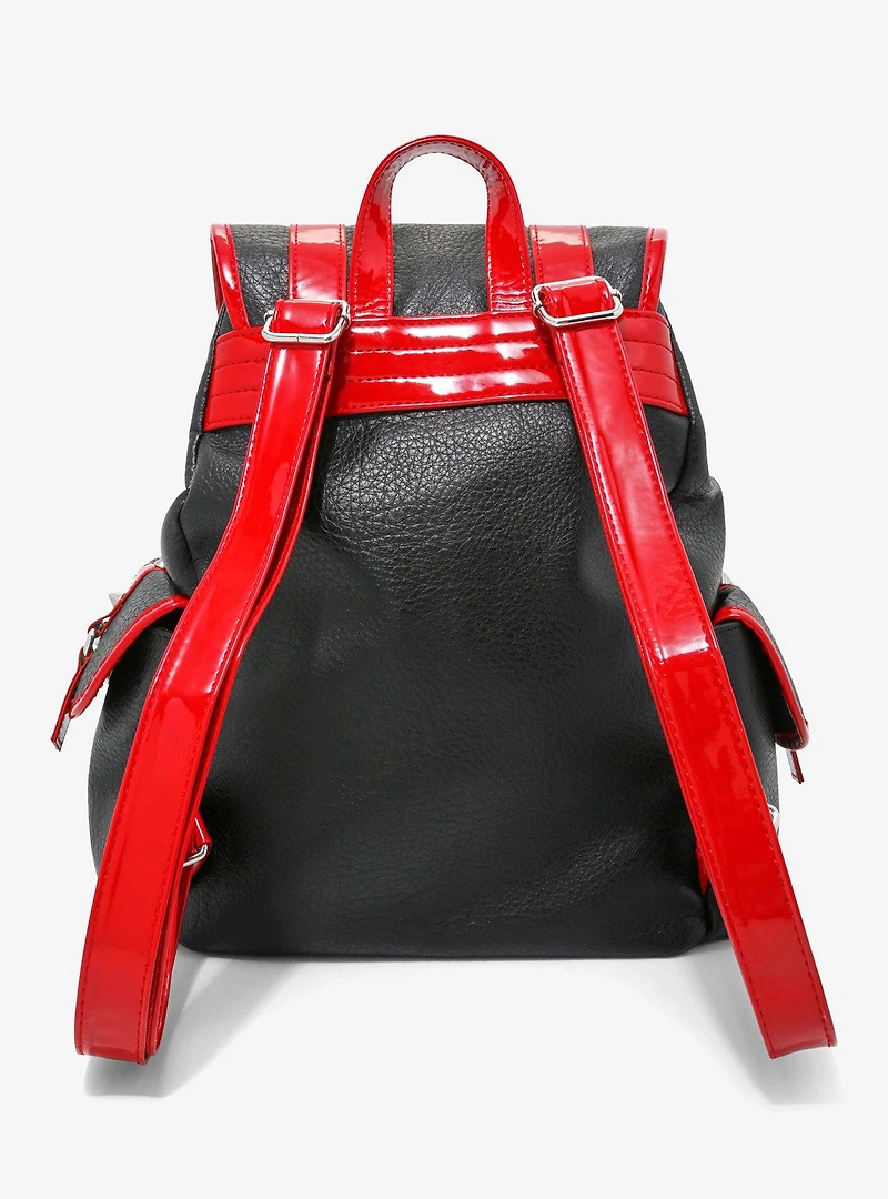 Red & Black Spike Faux Leather Slouch Backpack